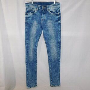H&M &Denim Acid Wash Skinny Low Waist Button Fly blue Jeans Womens 29 x 32